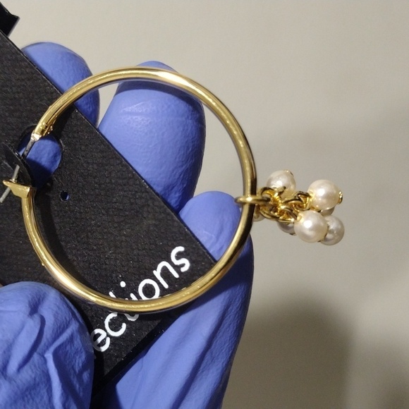 Women's Polished Gold-tone Hoop Cluster Beads Design  Drop Dangle Earrings - Picture 3 of 5